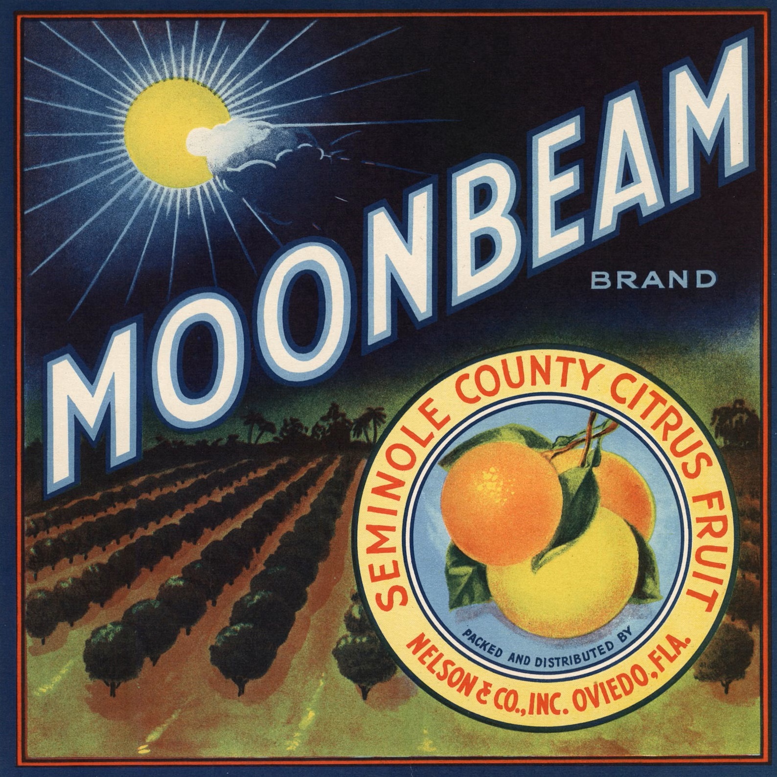 Moonbeam brand citrus crate label - Nelson & Company, Inc., Oviedo